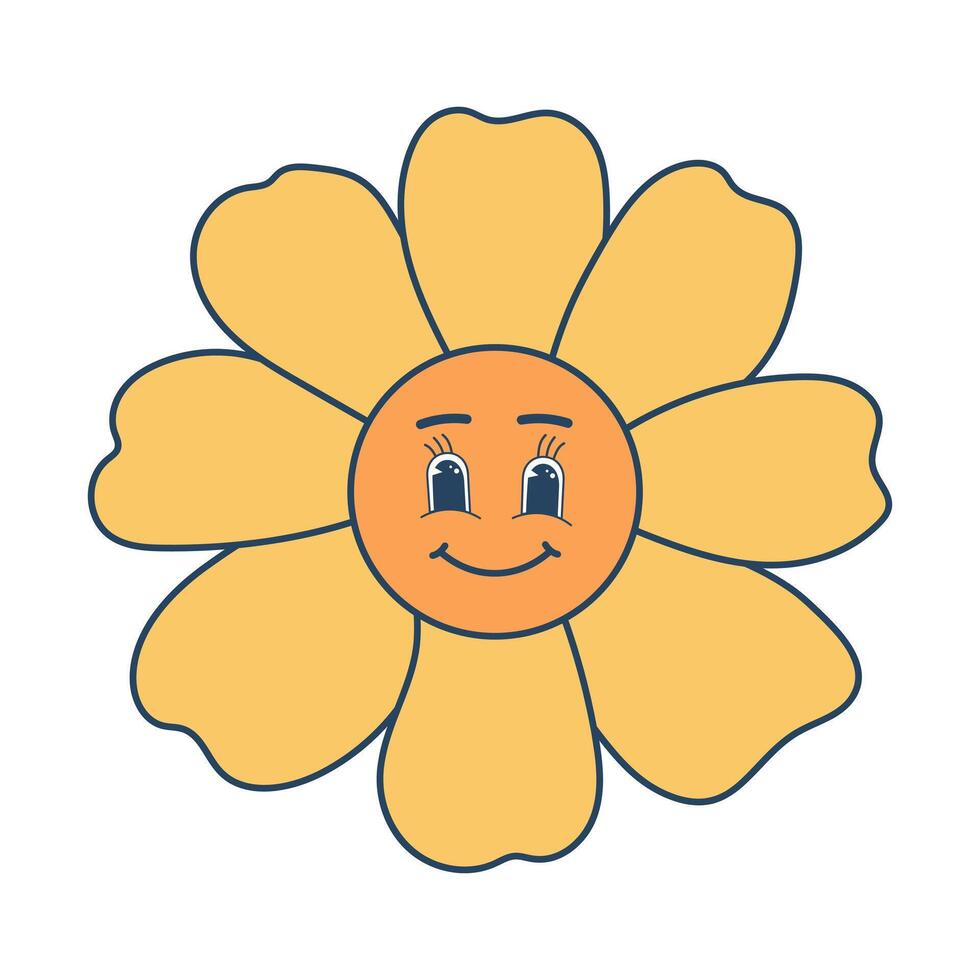 retro maravilloso hippie flor personaje. vistoso dibujos animados psicodélico años 60, 70s estilo. minimalista Anticuado Arte diseño. vector