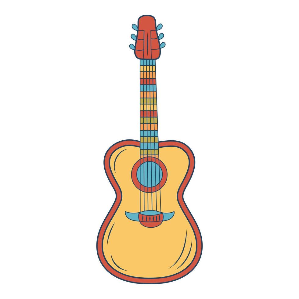 retro maravilloso hippie guitarra. vistoso dibujos animados psicodélico años 60, 70s estilo. minimalista Anticuado Arte diseño. vector