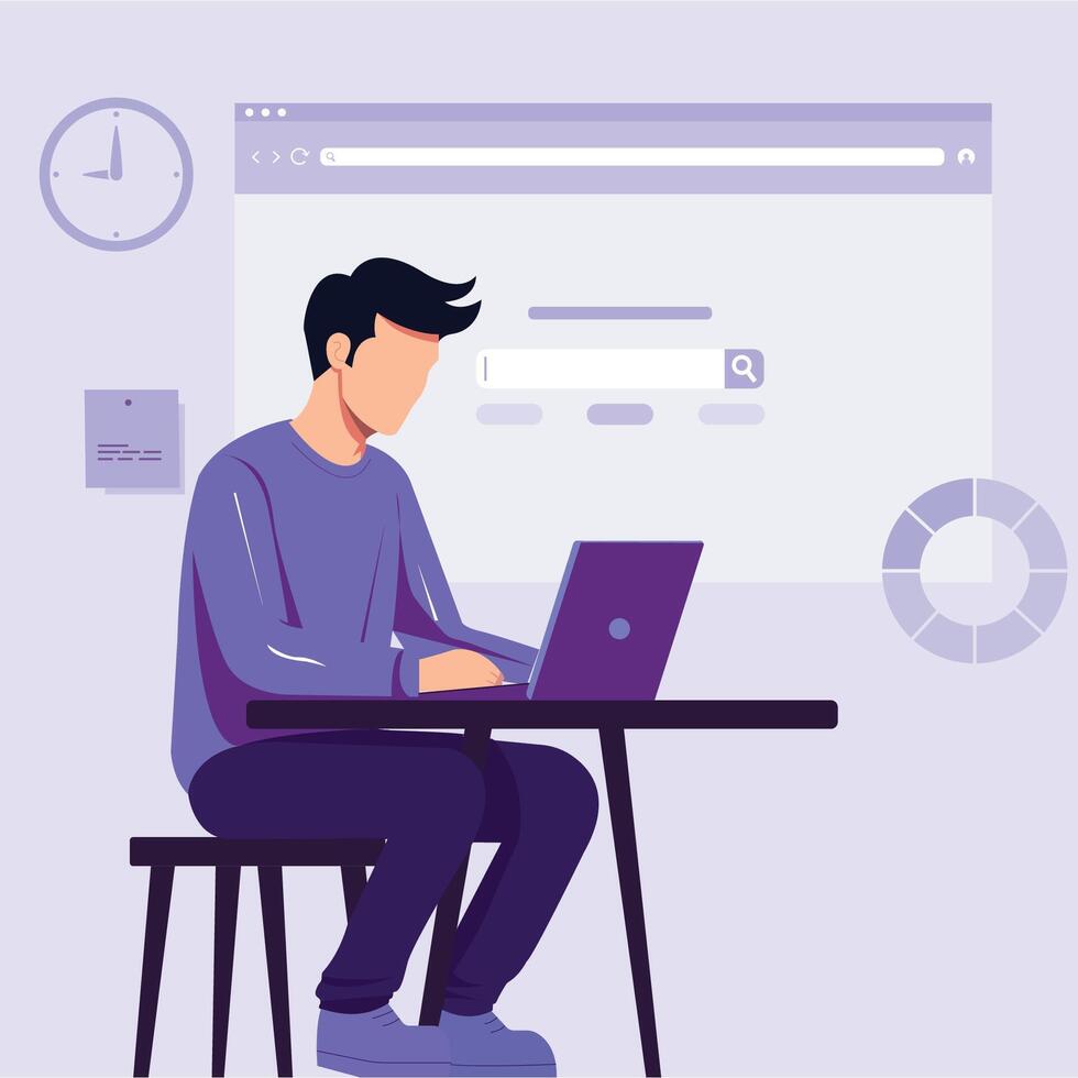 Man working on laptop Illustration vector