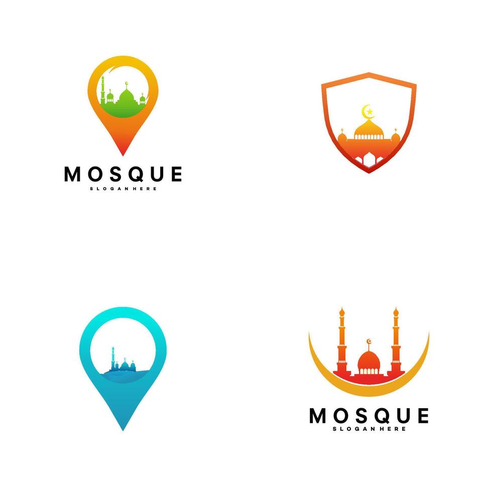 conjunto de mezquita logo vector modelo ilustración