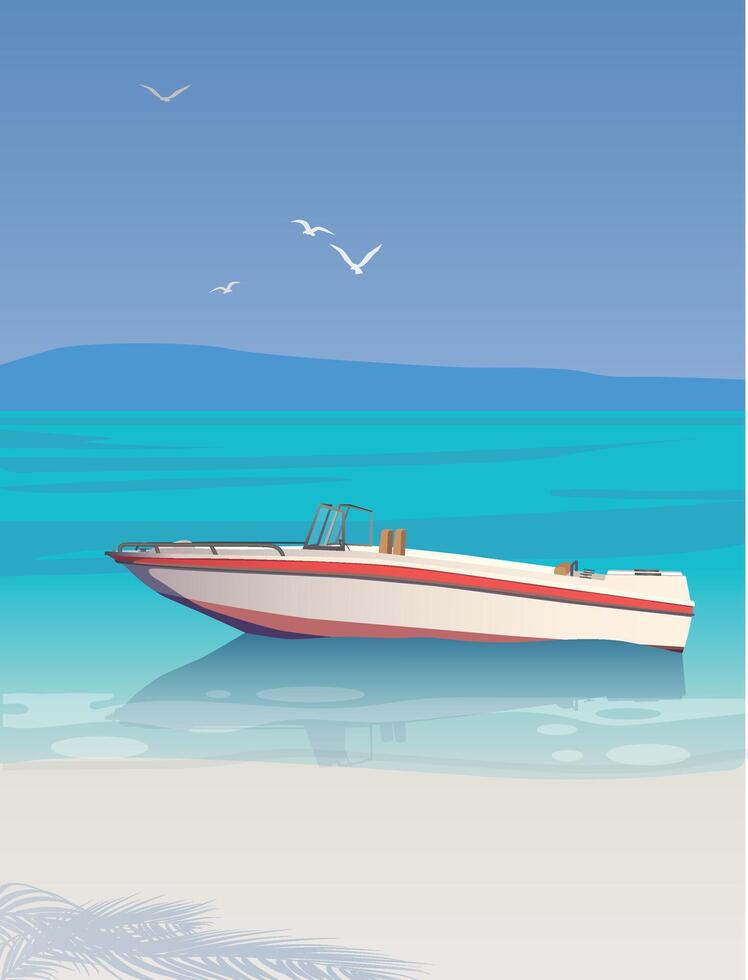 Speedboat on the sandy seashore. Vector. vector