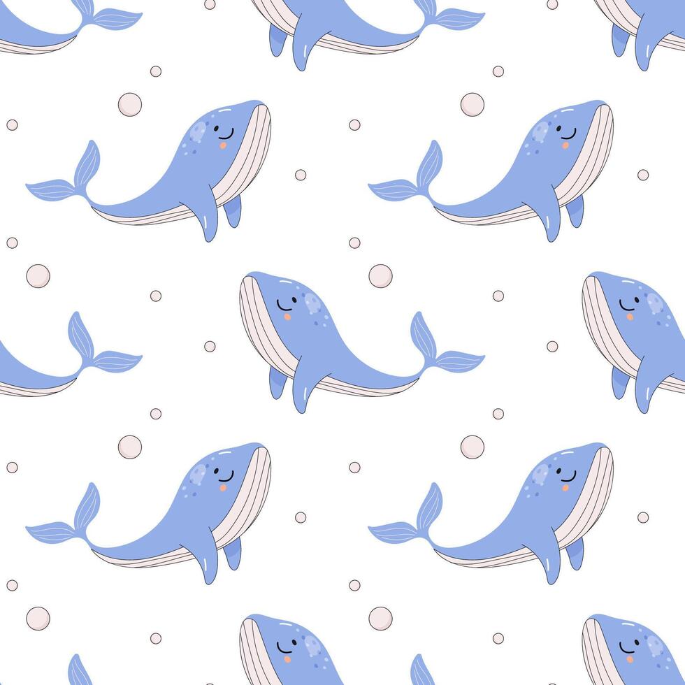 Summer seamless pattern, sea world, whale, child. vector