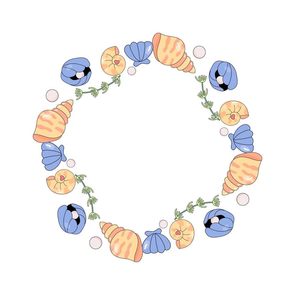 frame, border, of sea shells. summer sea, underwater illustration vector