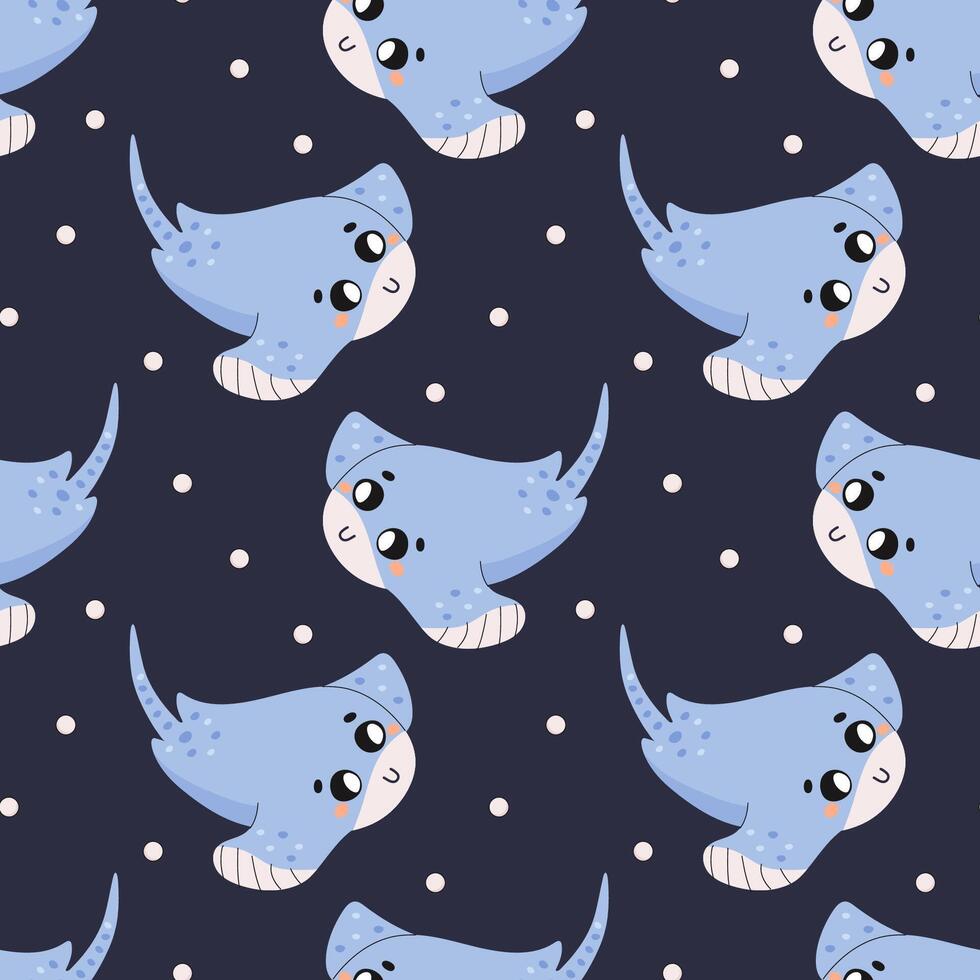 Summer seamless pattern, sea world, cute stingray . for fabric or wrapping paper vector