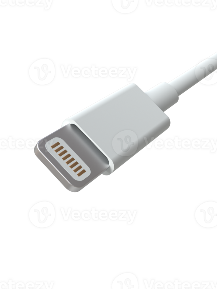 high quality 3D USB- lightning Type charger Cable Rendering for Mobile phone and electronic device png