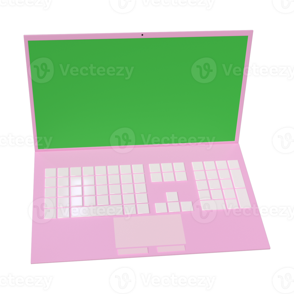 Green Screen on 3d pink color cartoon Laptop png