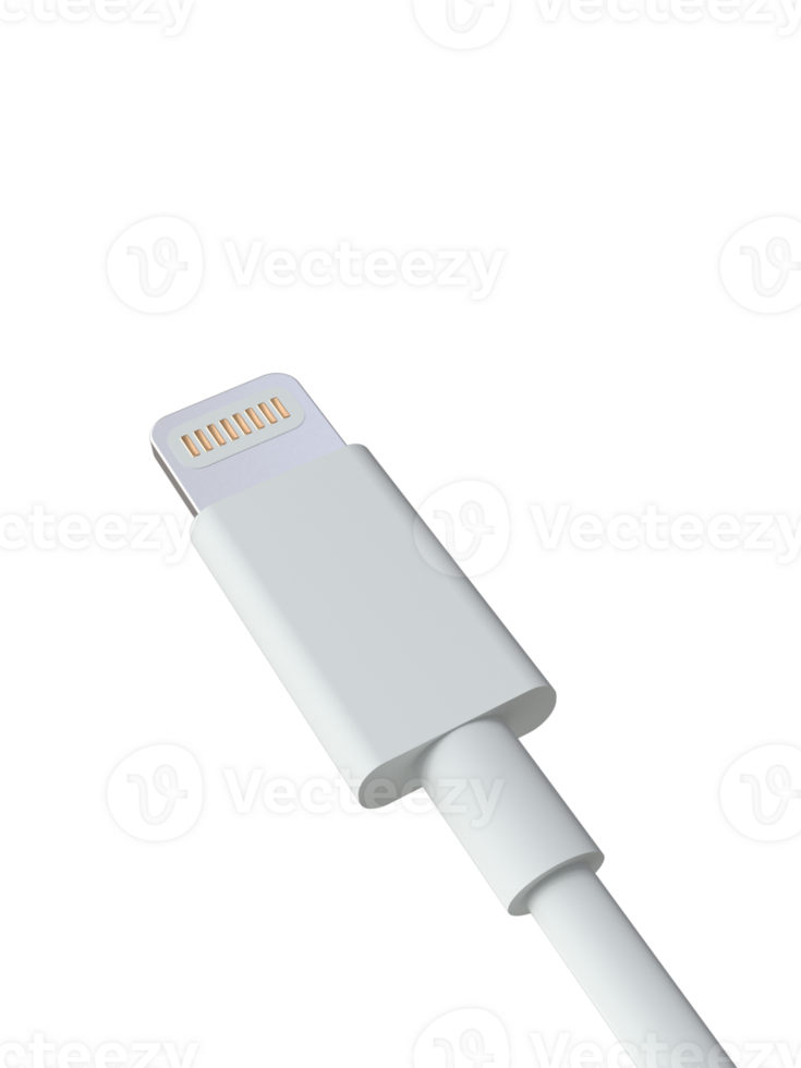 high quality 3D USB- lightning Type charger Cable Rendering for Mobile phone and electronic device png