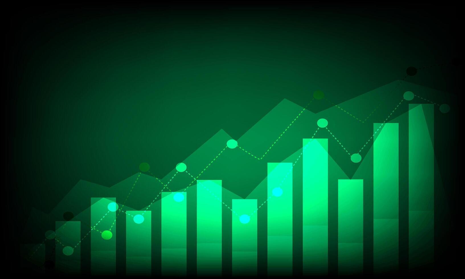 valores y inversión concepto. un bar y línea grafico en oscuro verde antecedentes. enterrar mercado, lucro de poder, alto riesgo alto devolver, negocio crecimiento arriba. vector