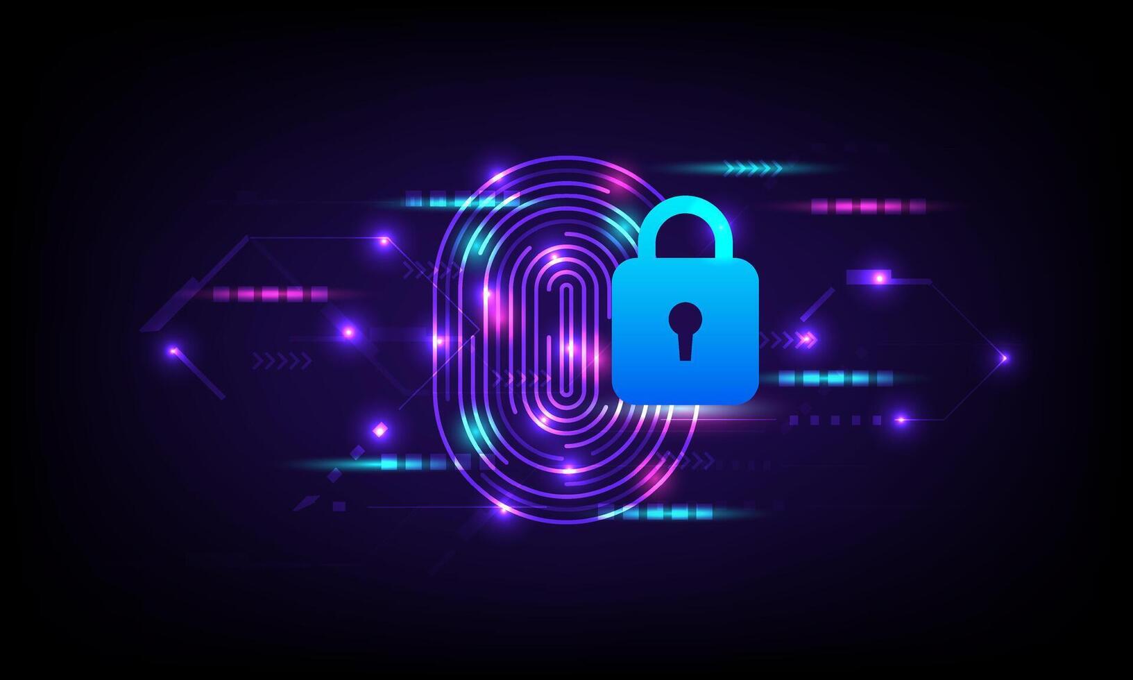 Cyber security and cyber crime concept. Electronic thumb fingerprint on futuristic technology abstract background. Digital protection. Scanning for protecting data. Hacker protection. vector