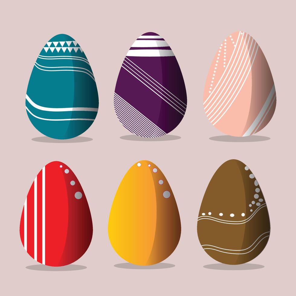 Collection of colourful hand painted decorated easter eggs on white background cutout file. Pattern and floral set. Many different design. Mockup template for artwork design vector
