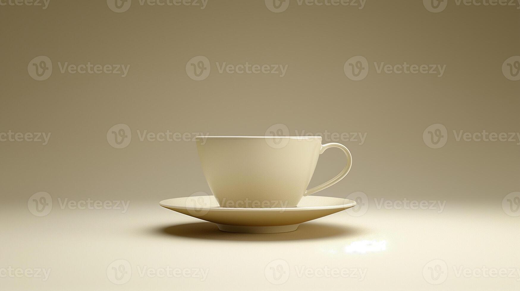 AI generated White cup on white plate on clean background with shadows. photo