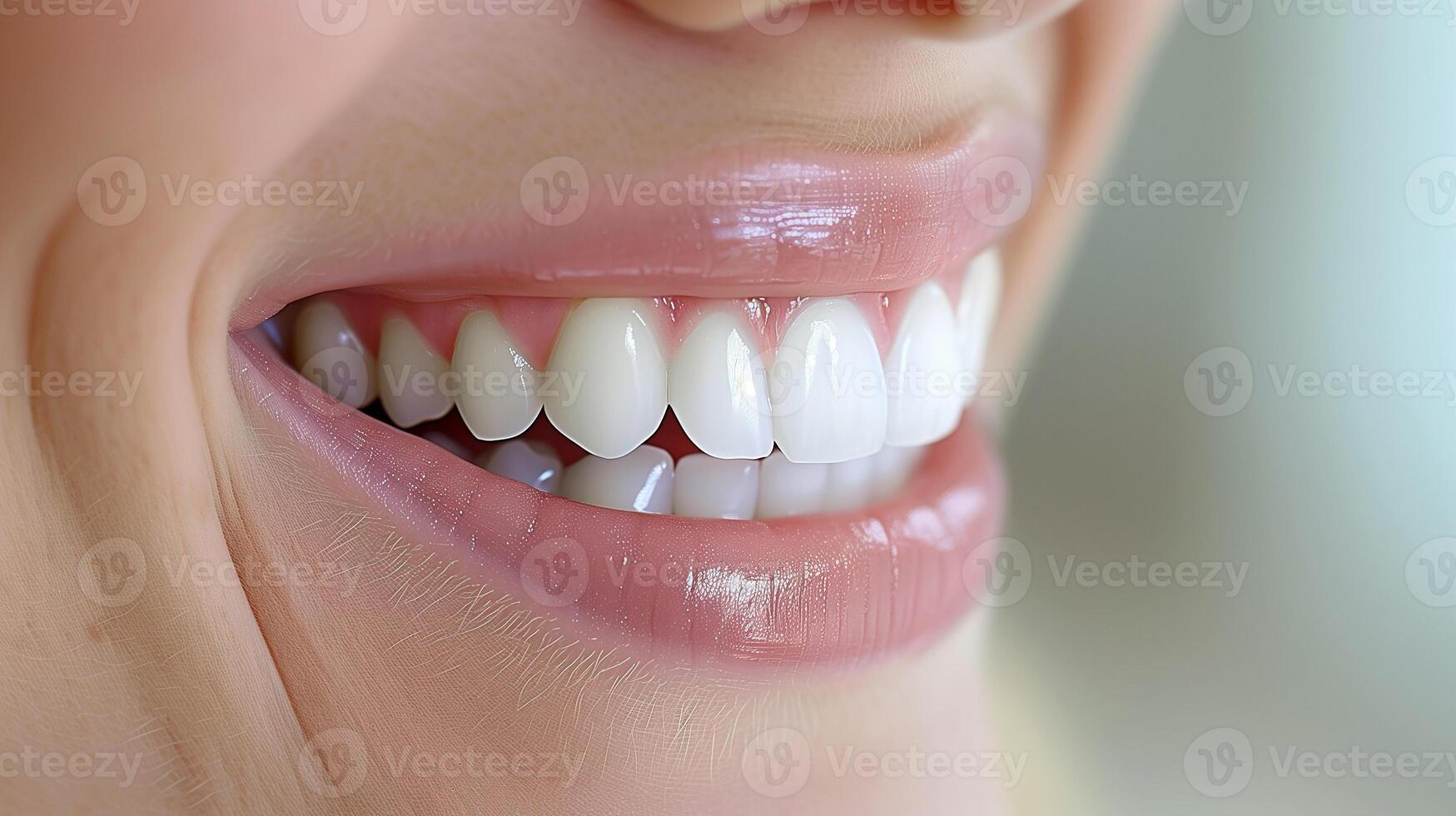 AI generated Beautiful female smile after teeth whitening procedure. White tooth. Dental care. Dentistry concept. Background. photo