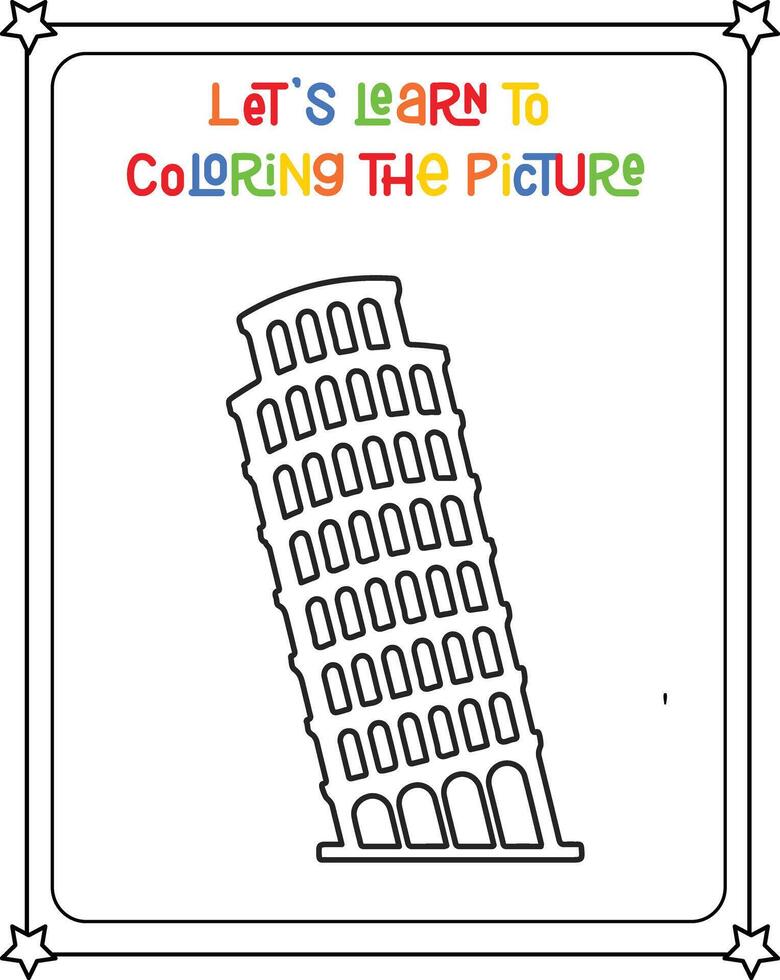 Drawing vector coloring book illustration leaning tower of pisa