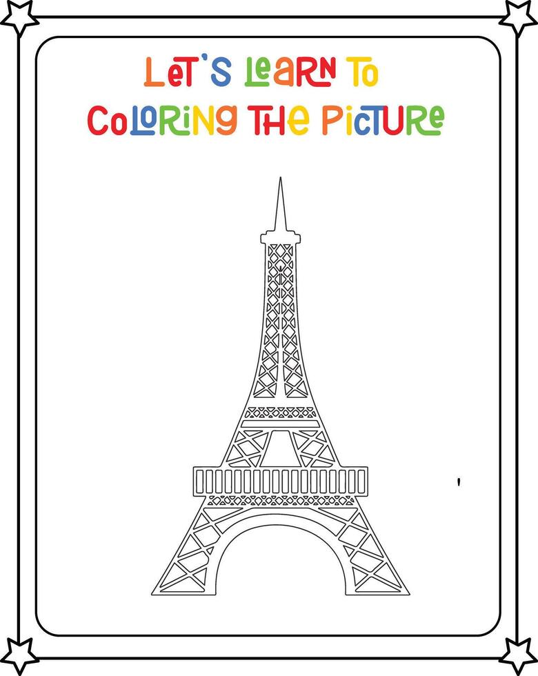 Drawing vector coloring book illustration Eiffel tower