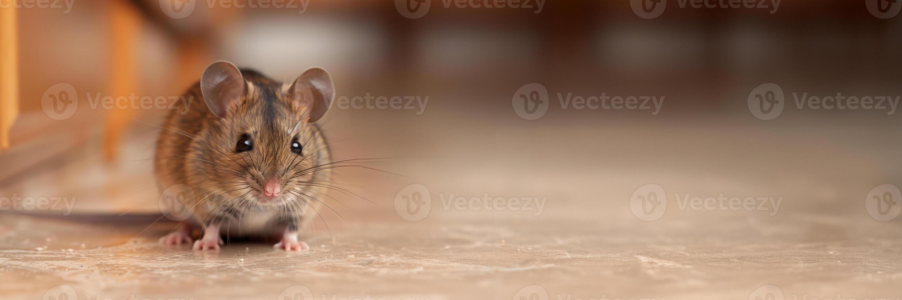 AI generated Close up of a curious brown house mouse with a soft focus background, highlighting pest control or wildlife concepts photo