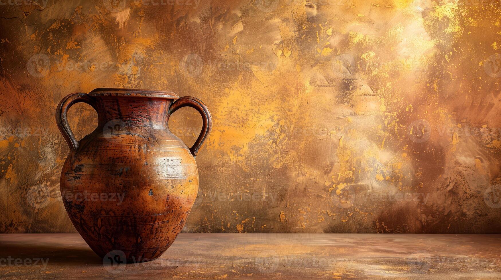 AI generated Antique ceramic vase with traditional patterns against a textured golden brown backdrop, evoking themes of history, craftsmanship, and classic art photo