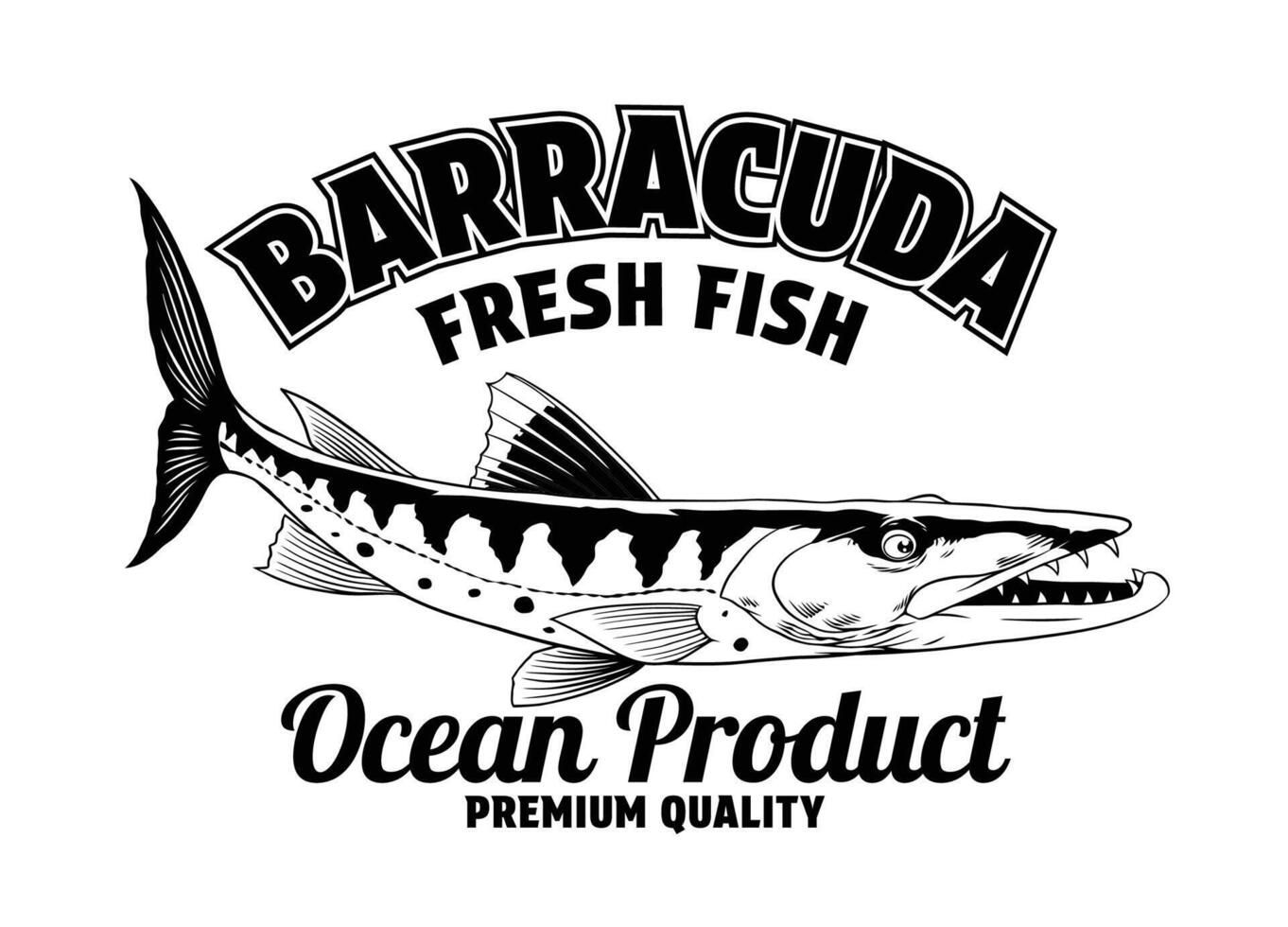 Shirt Design of Barracuda Fish in Black and White Vintage vector