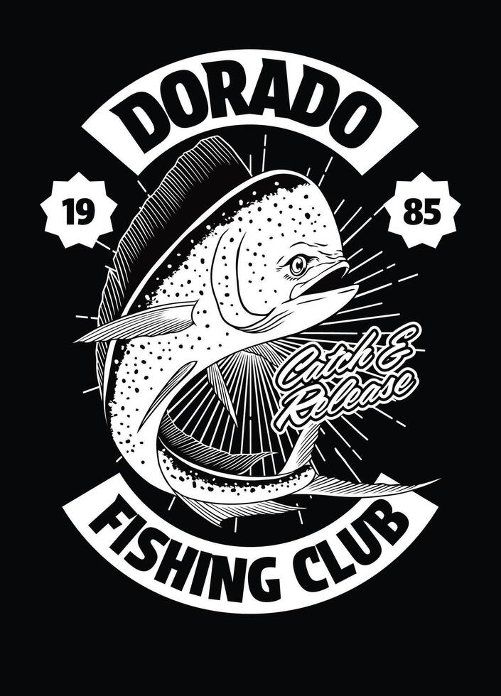 dorado pescado camisa mano dibujado ilustración diseño vector