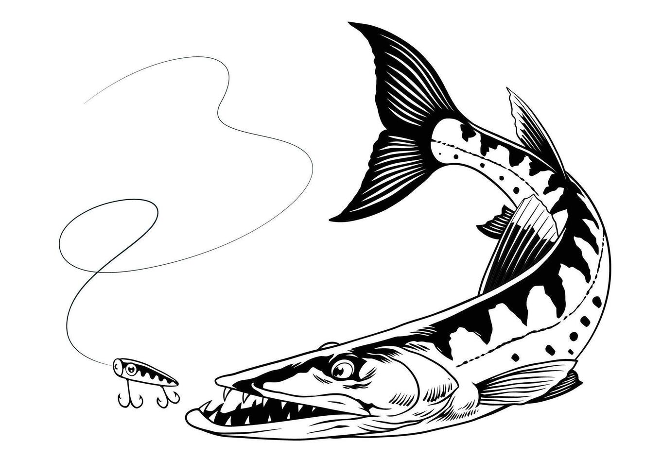 ilustración de barracuda pescado atrapando el pescar señuelo vector