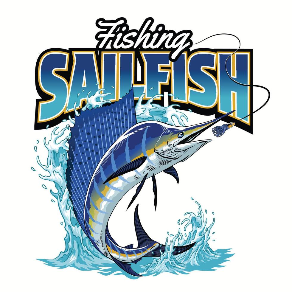 Fishing Sailfish T-Shirt Design Vintage Colored vector