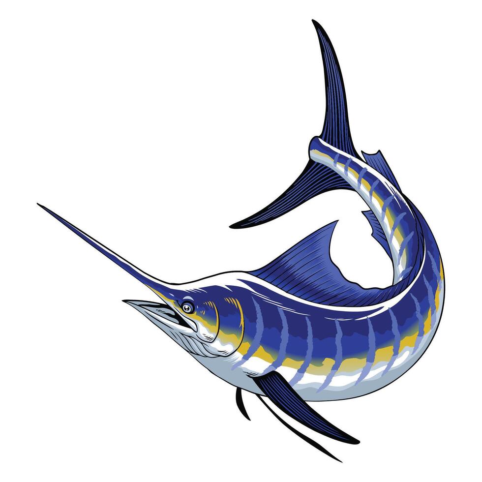 ilustración de azul aguja pescado en Clásico estilo vector