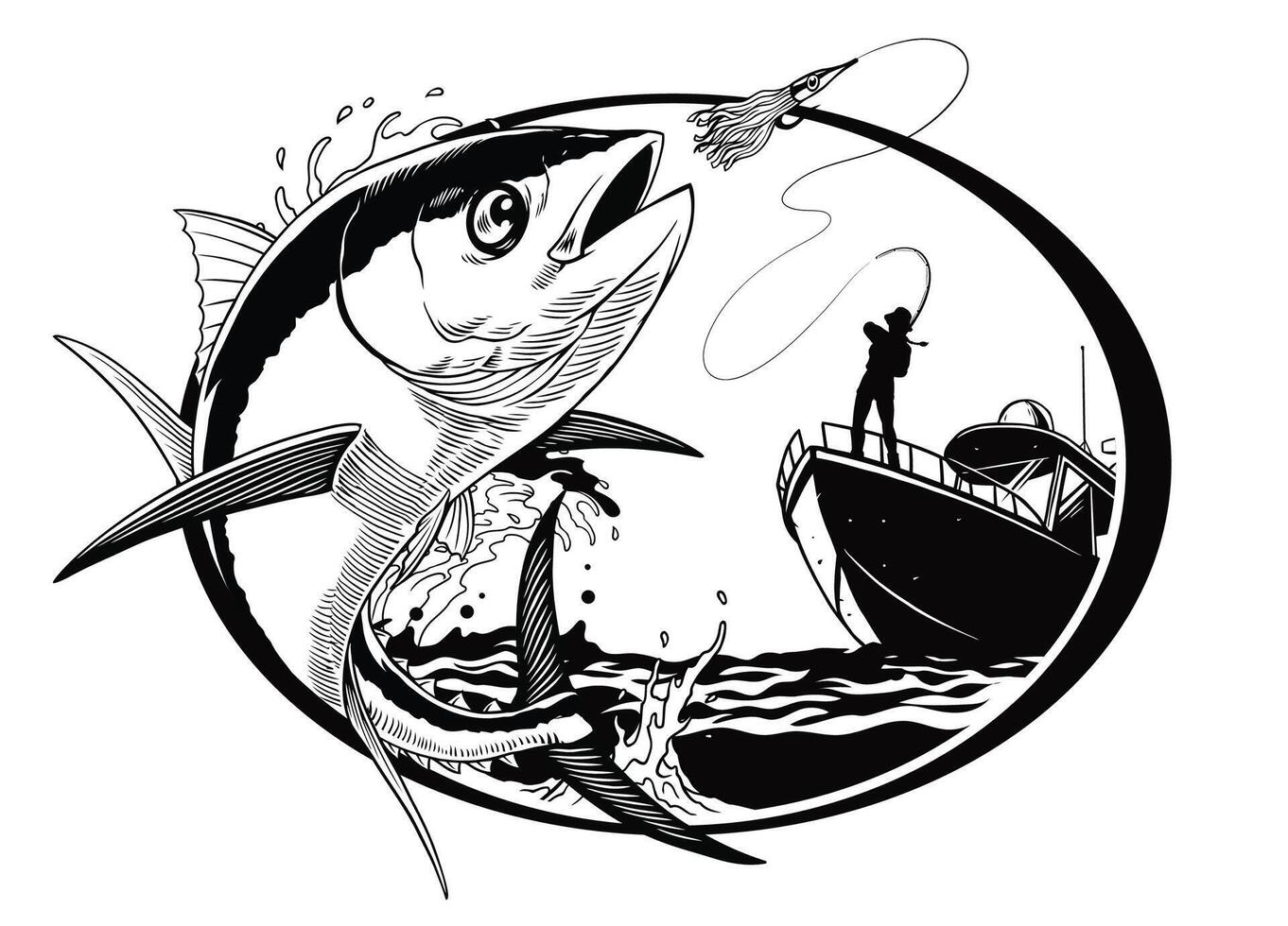 Fisherman Catching Tuna Fish Shirt Design Vintage vector