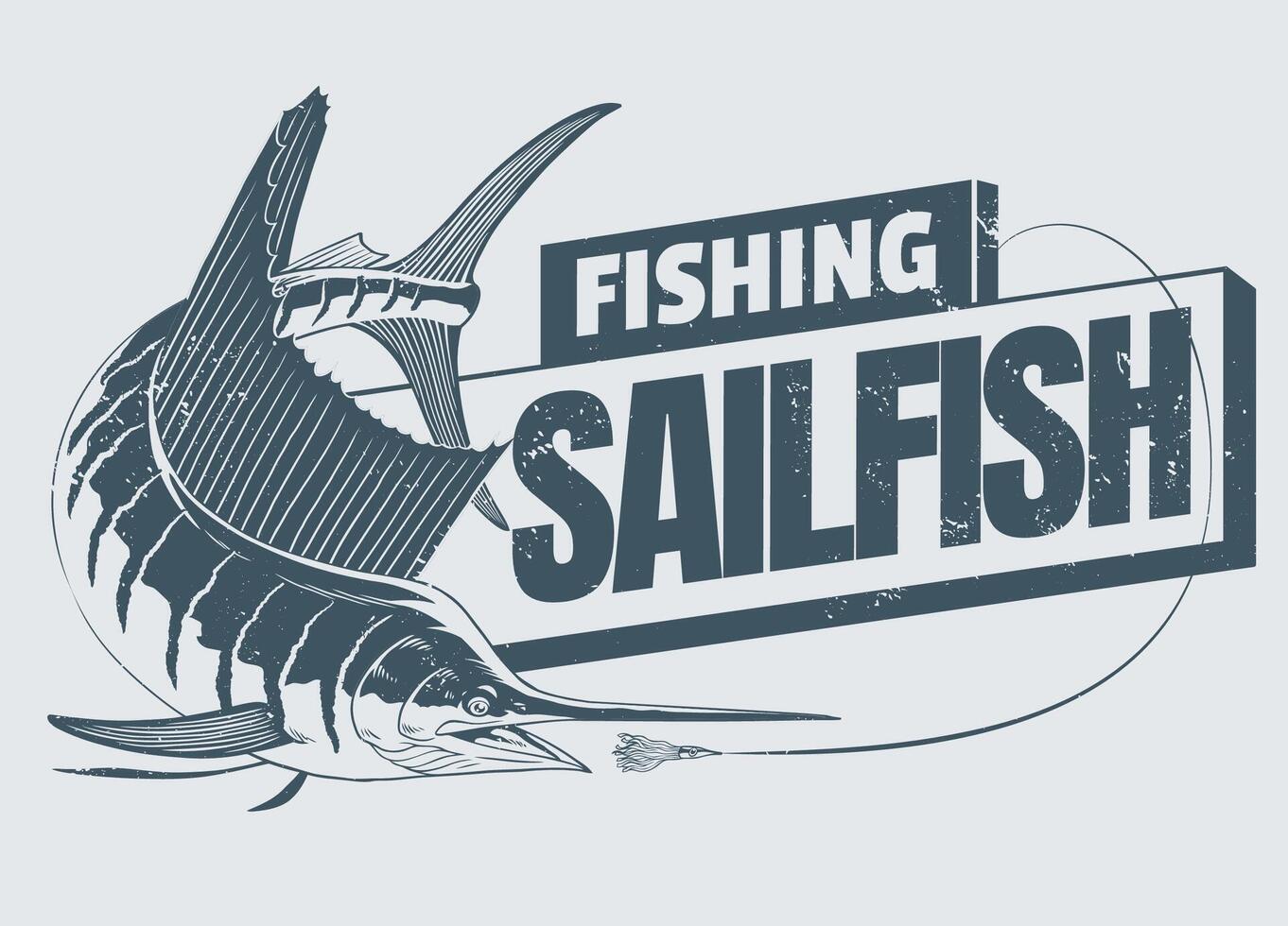 Sailfish Fishing Shirt Design Vintage with Rough Texture vector