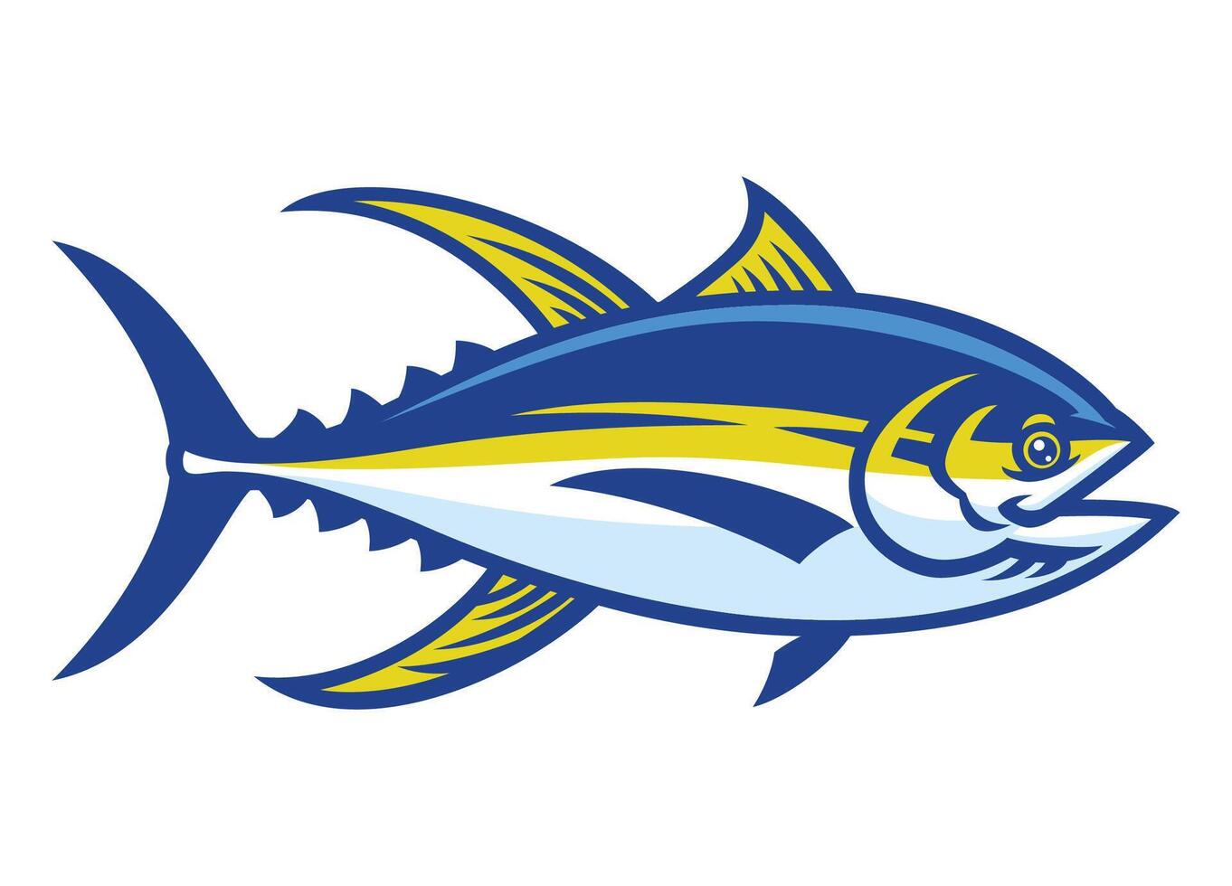 aleta amarilla atún pescado dibujos animados mascota aislado vector