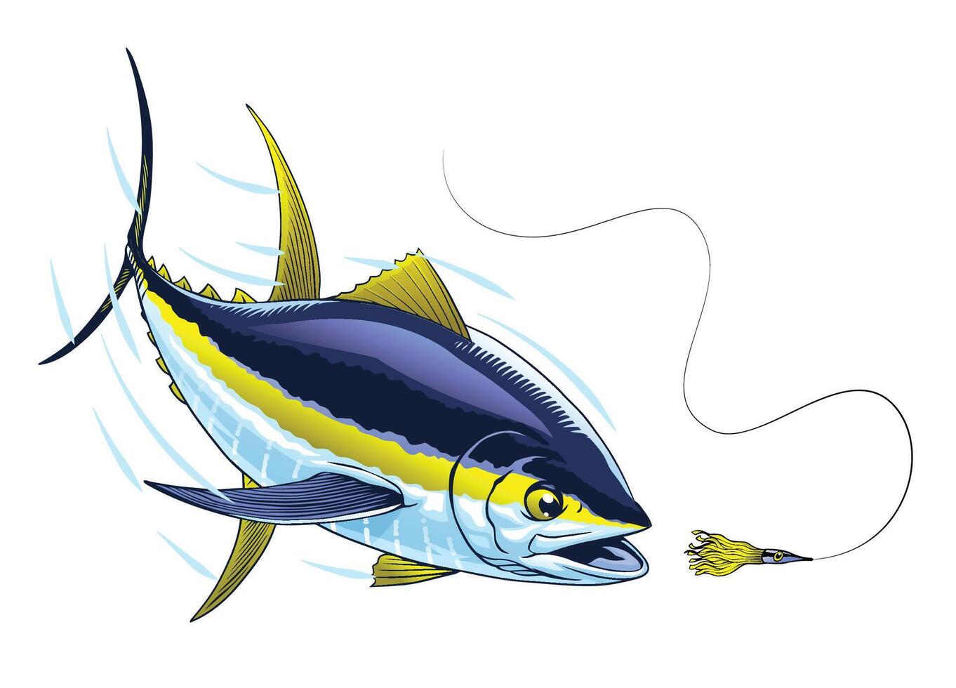 Yellowfin Tuna Fish  in Fast Motion Catching the Bait vector