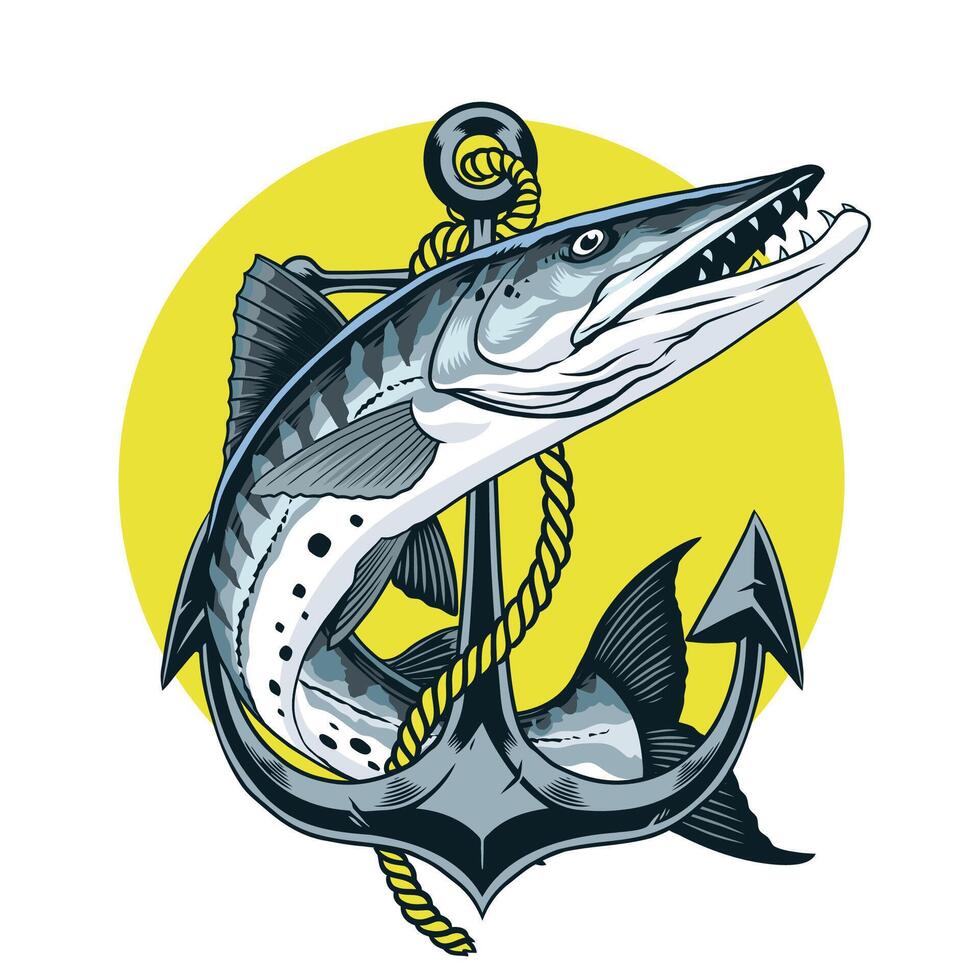 T-Shirt Design of Barracuda Fish Vintage Style vector