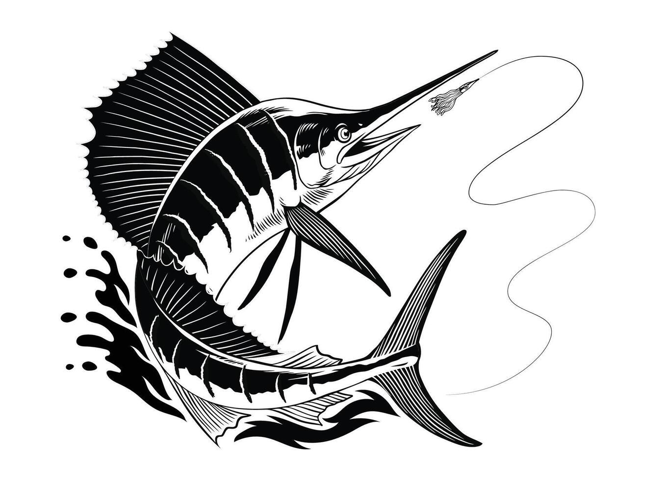 Big Atlantic Sailfish Catching Fishing Bait Illustration vector