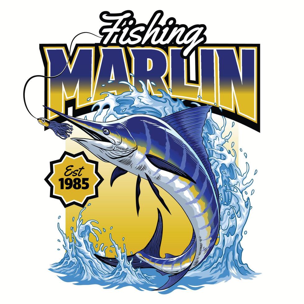 Shirt Design of Marlin Fishing in Vintage Style vector