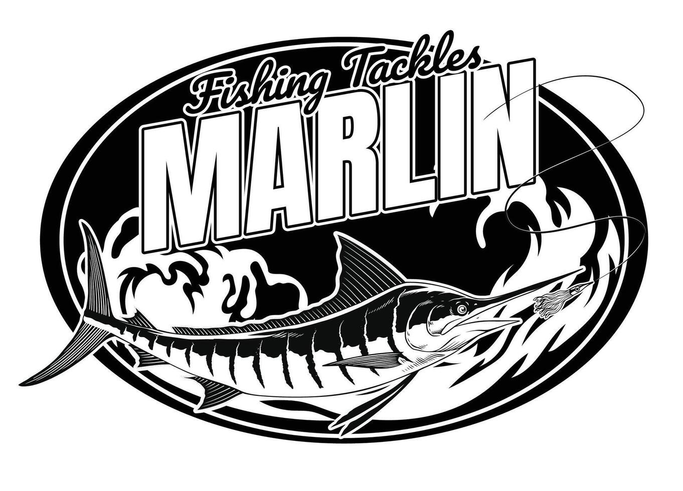 Big Marlin Fishing Vintage Shirt Design Black and White vector