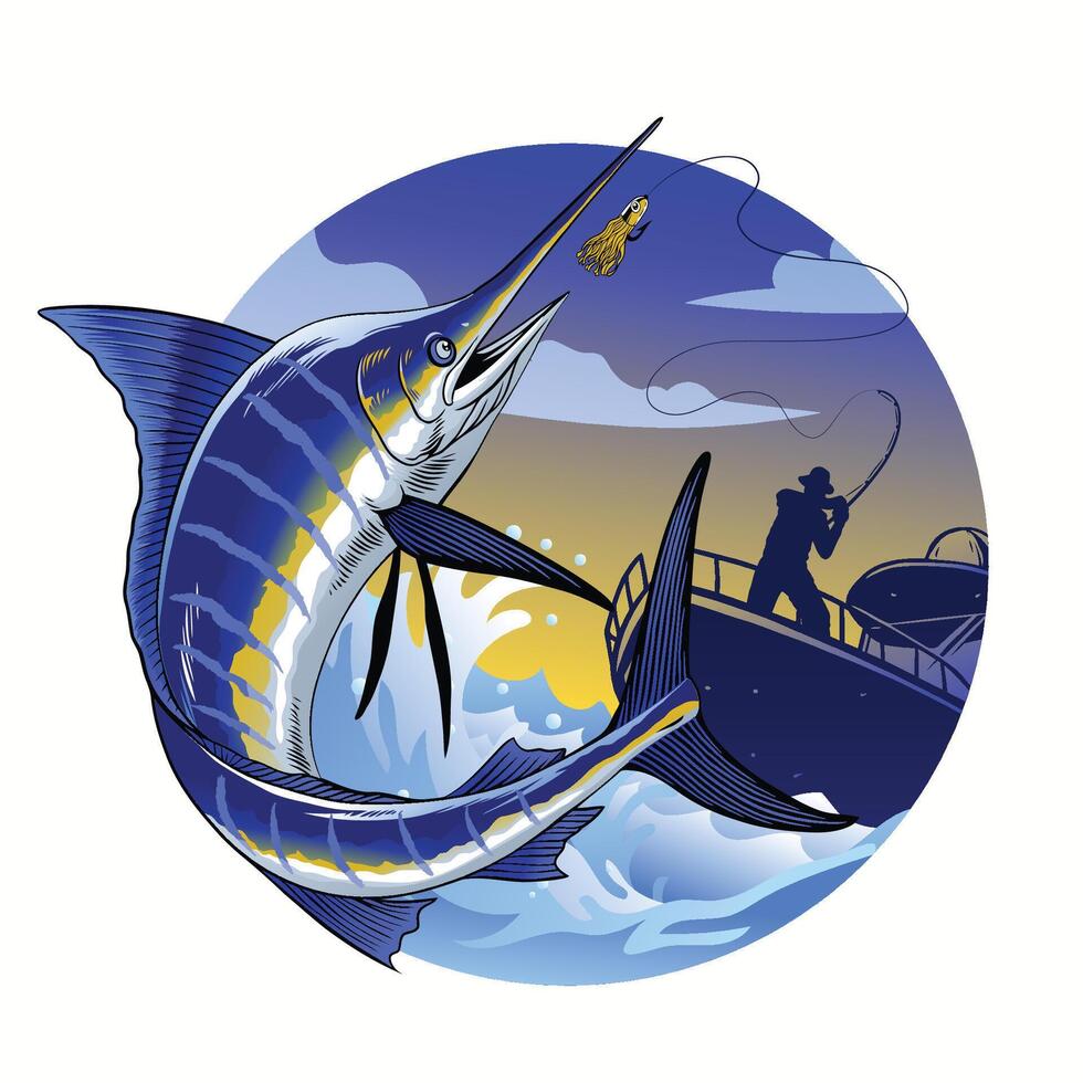 Big Marlin Fishing T-Shirt Design vector