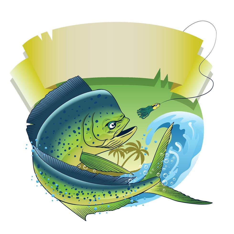 T-Shirt Design of Dorado Fishing in Vintage Retro Style vector