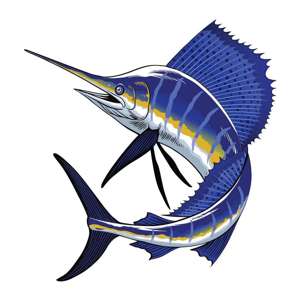 Jumping Sailfish Hand Drawn Illustration vector