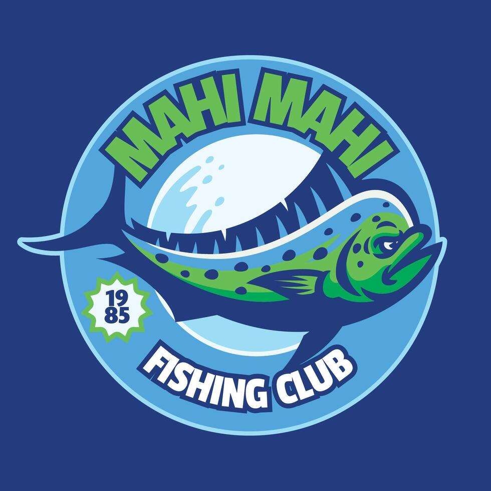 Mahi mahi pescar logo mascota dibujos animados vector