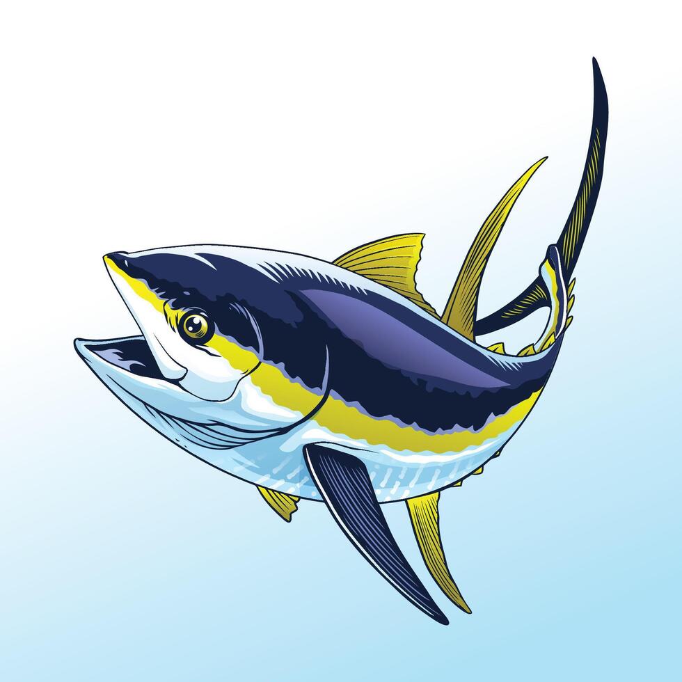 Yellowfin Tuna Fish Swimming Underwater vector