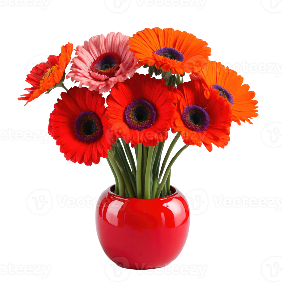 AI generated Gerbera flower with vase isolated on transparent background png