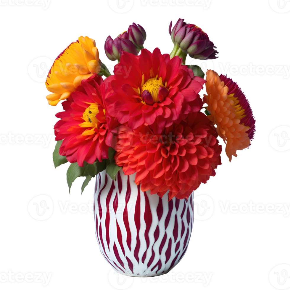 AI generated Beautiful dahlia flower with vase isolated on transparent background png