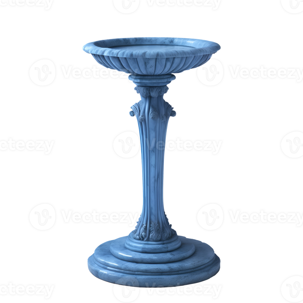 AI generated Blue antique marble pedestal  water fountain isolated on transparent background png