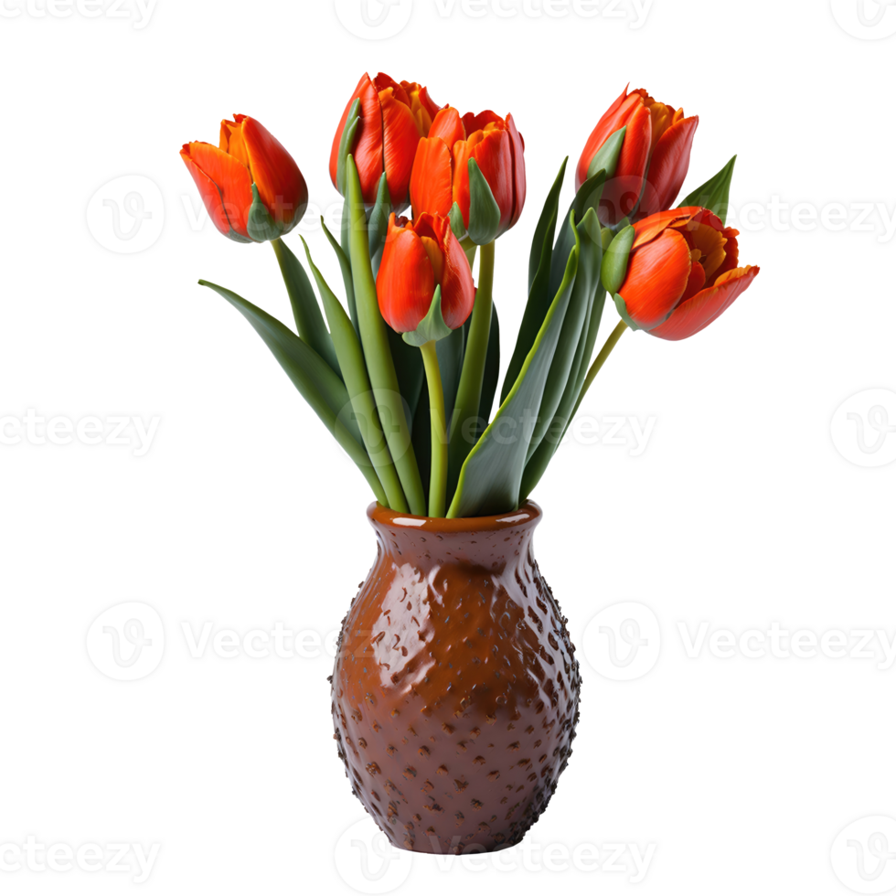 AI generated Tulip flower with vase isolated on transparent background png