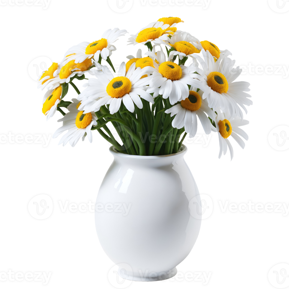 AI generated White daisy flower with ceramic vase isolated on transparent background png