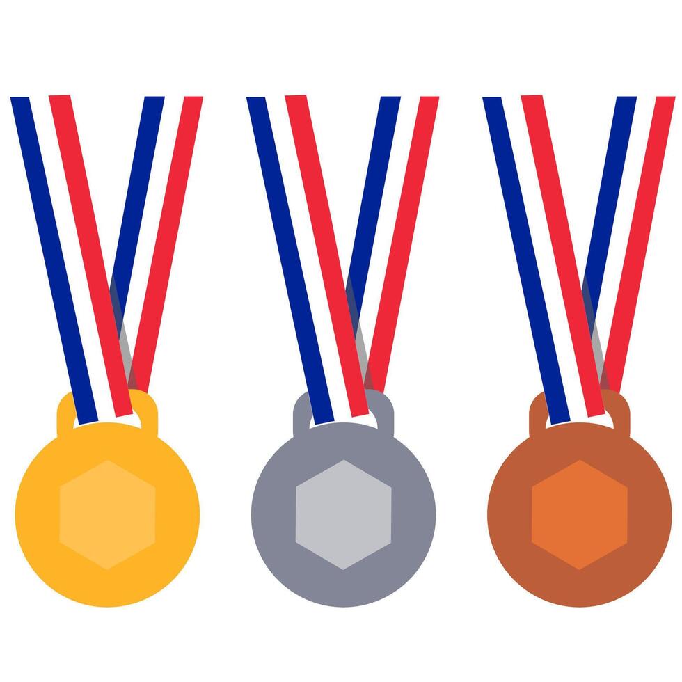 Set of golden, silver and bronze medals with red, white and blue ribbons. Olimpic and Paralympic games 2024 vector