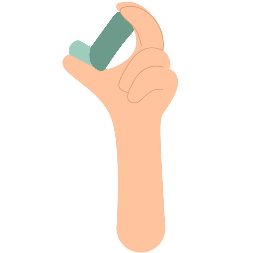 A hand holds an asthma inhaler. World Asthma day. Allergy, asthmatic. Inhalation medicine vector