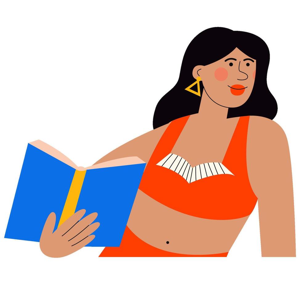 un mujer en un traje de baño es leyendo un libro. caliente muchachas leer libros. leer libros amante. vector