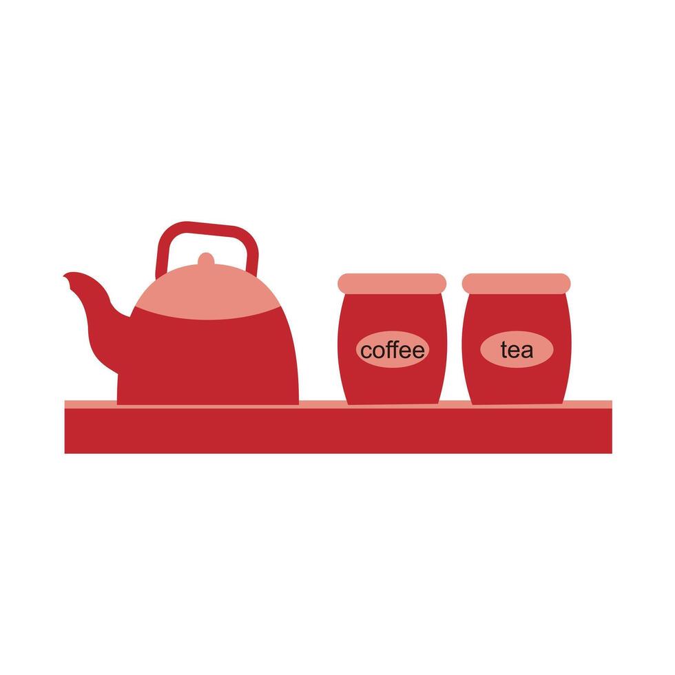 Coffee cups and teapot on shelf vector illustration graphic design. resources graphic background element design. Vector illustration with the theme of kitchen equipment symbols