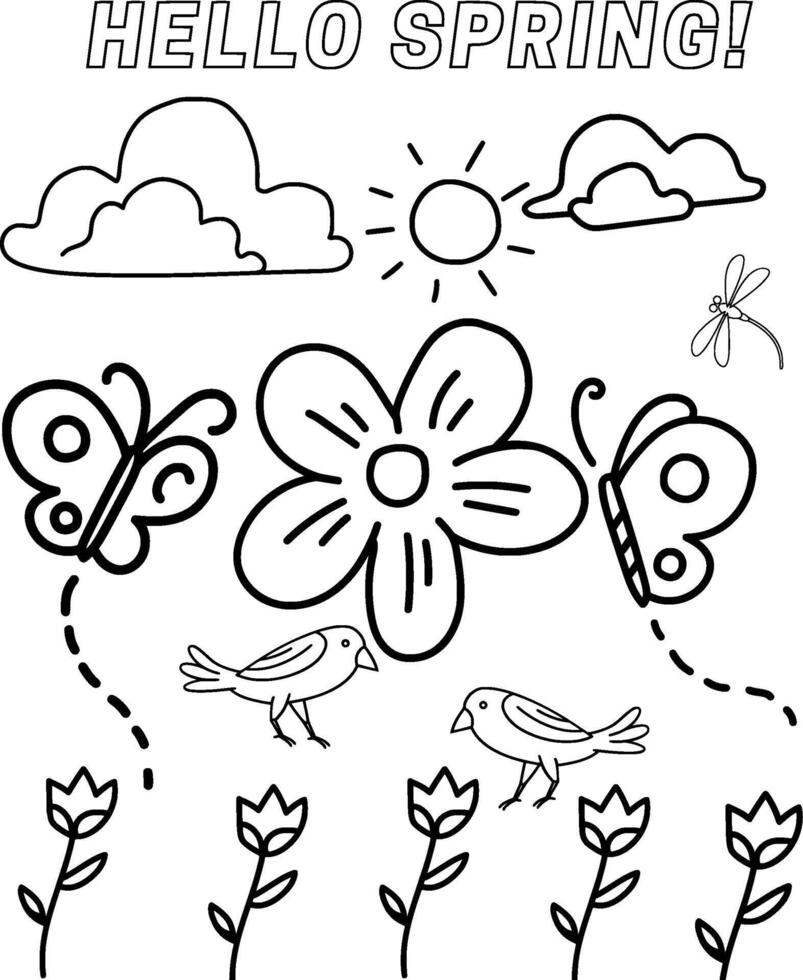 spring coloring pages for kids vector