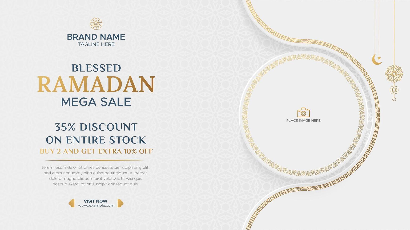 Ramadan Kareem Sale Banner Islamic Ornament Lantern Background, Ramadan sale social media post with empty space for photo vector