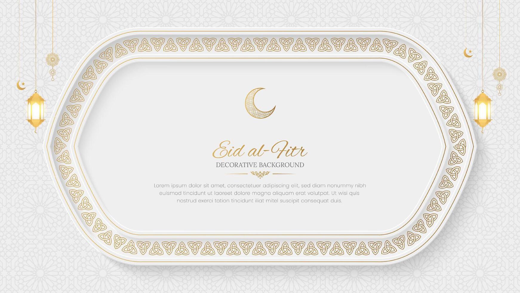 Eid Al Fitr decorative white luxury ornamental background with arabesque border and pattern vector